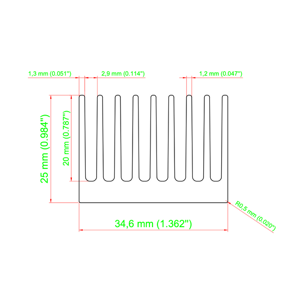 1.362'' (34.6mm) Wide Heatsink (1135AS)