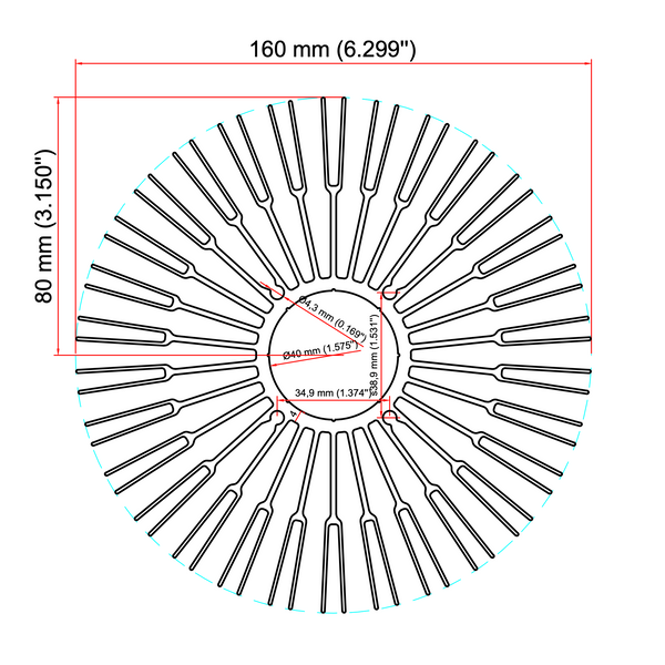 Diameter ⌀6.30" (⌀160mm) Heatsink (2000ASL)
