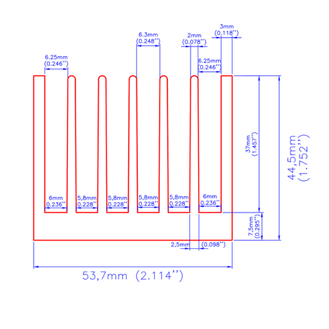 2.114'' (53.7mm) Wide Heatsink (253AS)