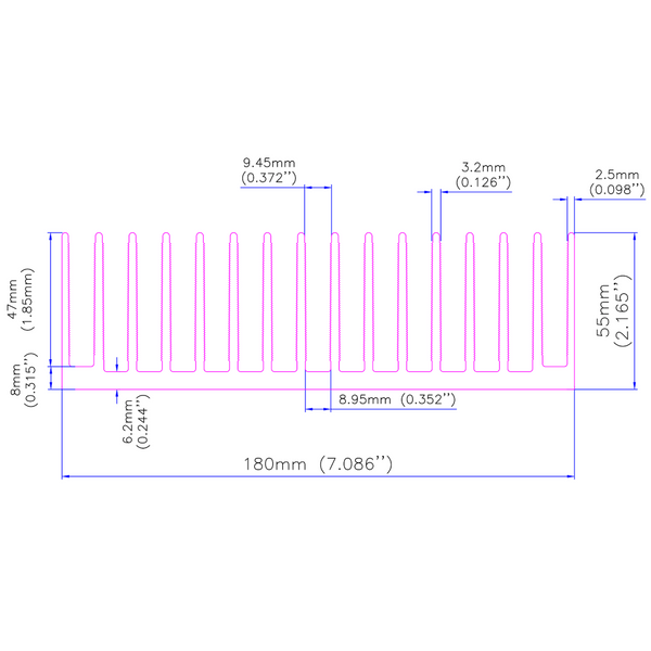 7.087'' (180mm) Wide Heatsink (266AS)